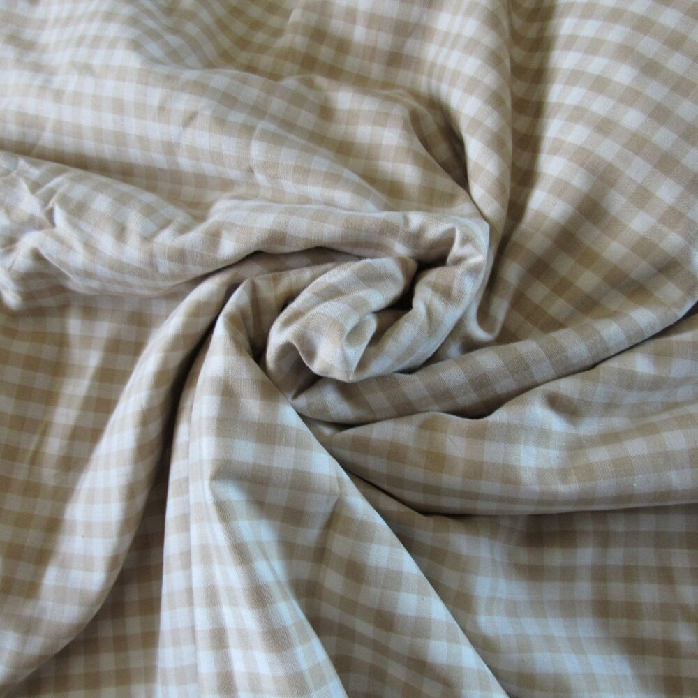 Beige and White Gingham Checkered Light Weight Cotton Fabric Size 48 x 652